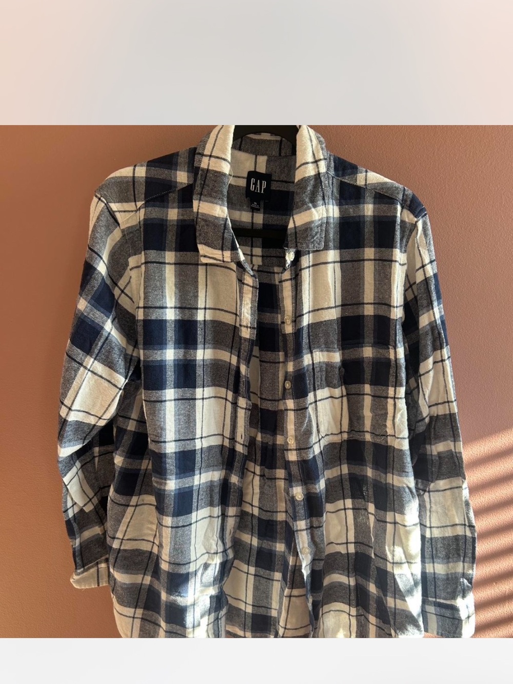 GAP Navy and Cream Plaid Button-Up Shirt